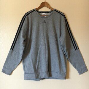 Adidas Crewneck Sweatshirt XL Grey Black 3 Stripes Center Logo Pullover